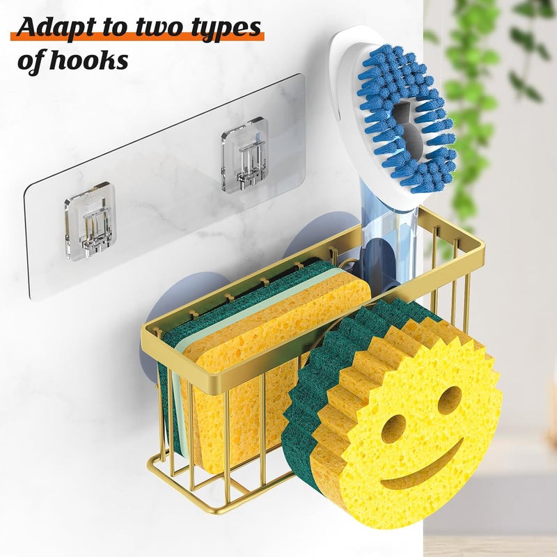 MURLONG Sponge Holder Smiley Face, Sink Caddy for kitchen Sink, Kitchen Organizer Sponge Holder with 2 PCS Suction Cups/1 PCS Adhesive Strips, Designed for Sponge, Soap, Dish brush, Scrubber-Gold - Image 3